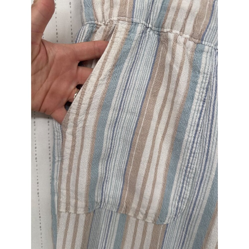 Juniper + Lime Womens Pants Sz L Blue Striped Linen/Rayon Beachy Lightwt Coastal - Picture 3 of 12